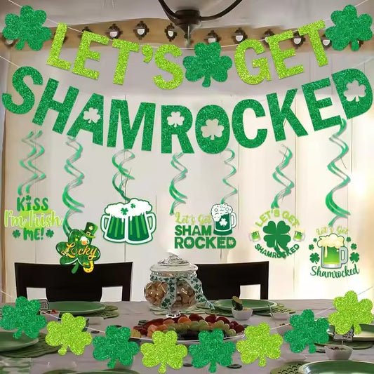 Clover Banners, St. Patrick's Day Banners & Wreaths, Hanging Swirl Decorations for St. Patrick's Day